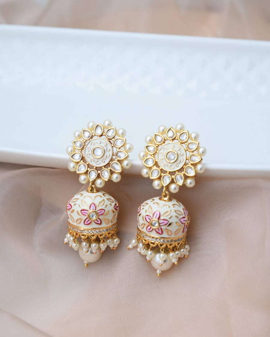 Belsi's Gold Finish Enameled Jhumka Earrings