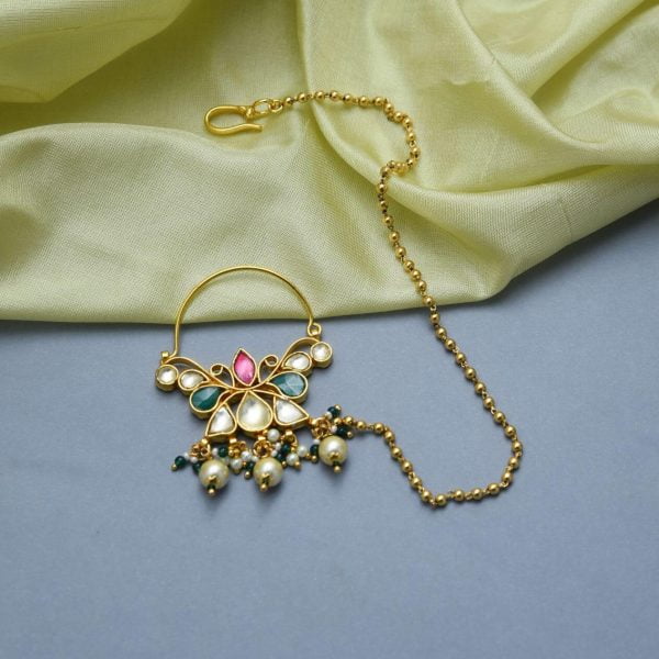 Gold Finish Kundan Handcrafted Nose Ring