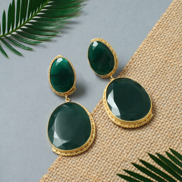 Gold-Toned Green Quartz Geometric Drop Earrings