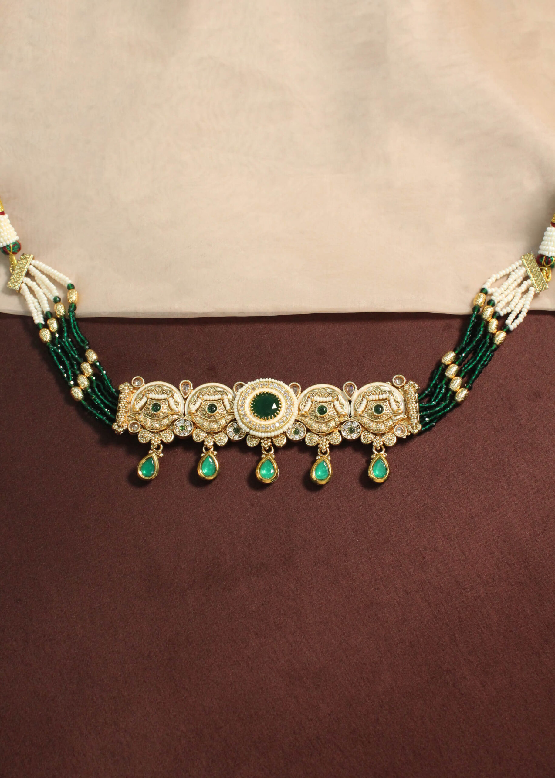 Belsis Antique Gold Polki Necklace Set 2 Belsis Antique Gold Polki Necklace Set - Image 2