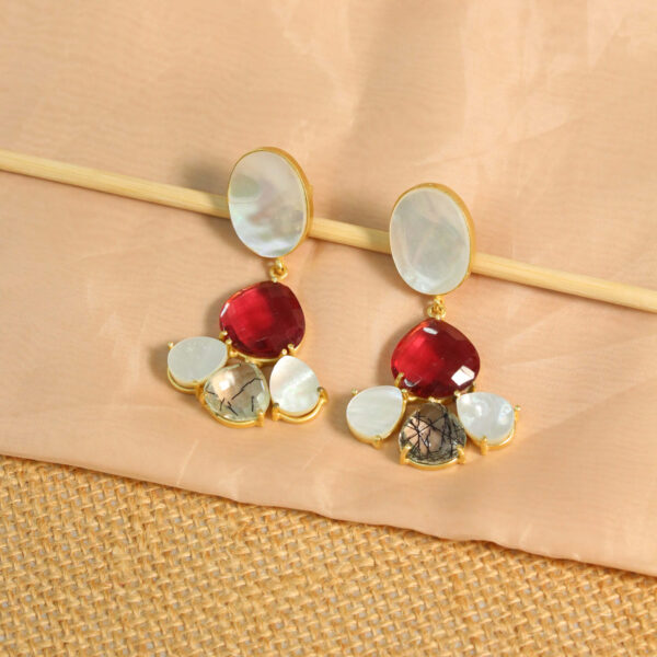 Gold drop earrings with natural pink tourmaline gemstones, handcrafted design