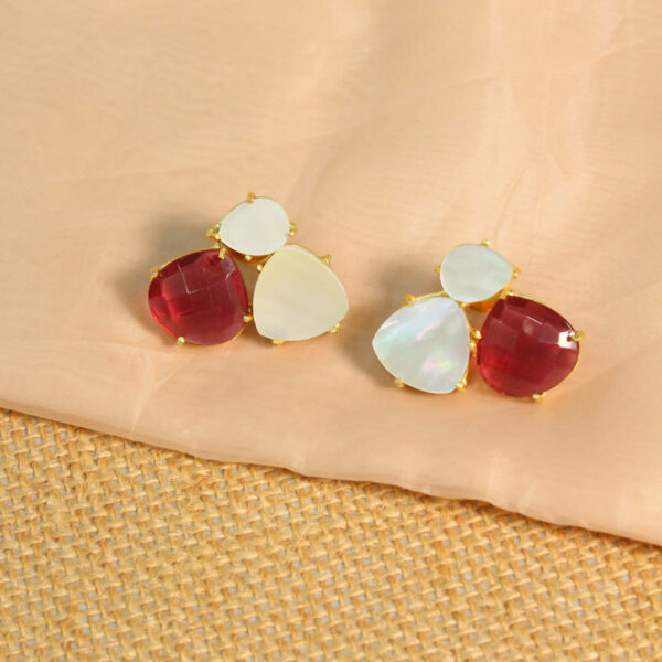 Gold drop earrings with natural pink tourmaline gemstones, handcrafted design