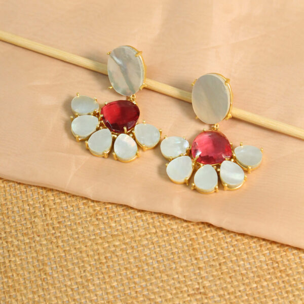 Gold drop earrings with natural pink tourmaline gemstones, handcrafted design