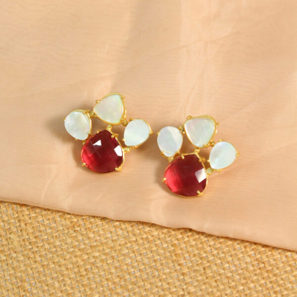 Gold drop earrings with natural pink tourmaline gemstones, handcrafted design