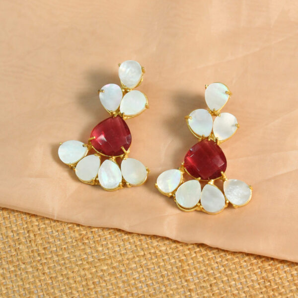 Gold drop earrings with natural pink tourmaline gemstones, handcrafted design