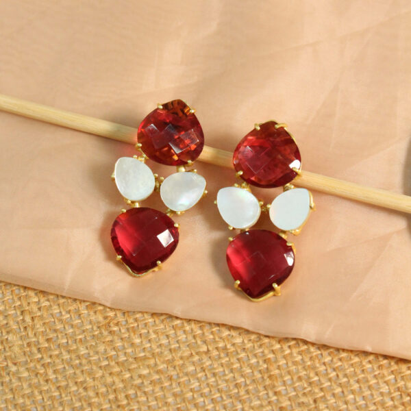 Gold drop earrings with natural pink tourmaline gemstones, handcrafted design