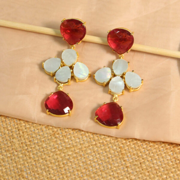 Gold drop earrings with natural pink tourmaline gemstones, handcrafted design