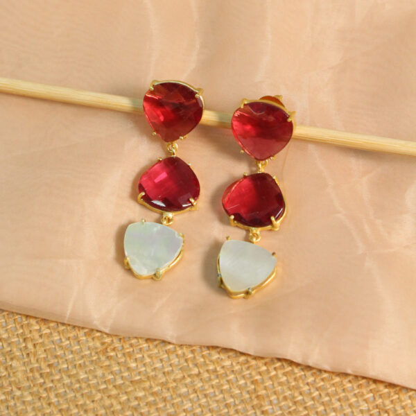 Gold drop earrings with natural pink tourmaline gemstones, handcrafted design