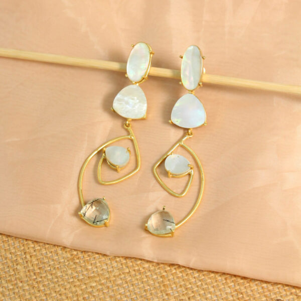 Gold drop earrings with natural pink tourmaline gemstones, handcrafted design
