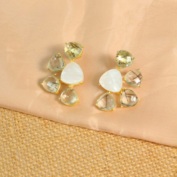 Gold drop earrings with natural pink tourmaline gemstones, handcrafted design