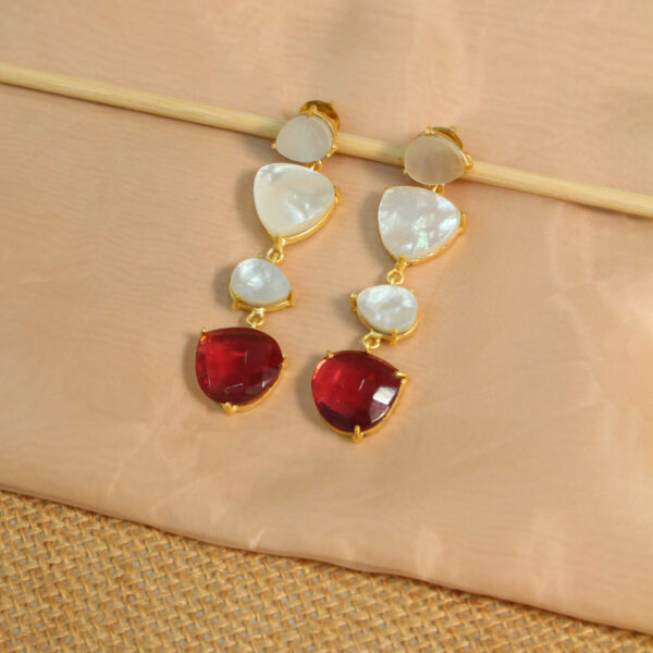 Gold drop earrings with natural pink tourmaline gemstones, handcrafted design