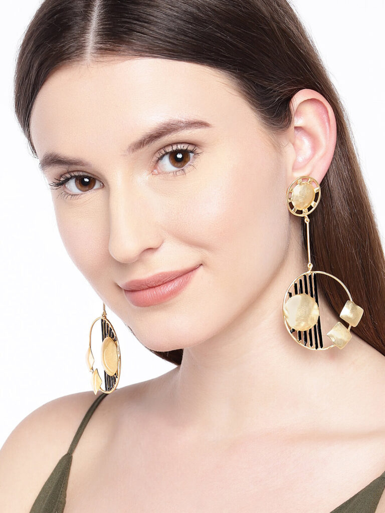 BJ6458 Earrings, two tone earrings, bold statement earrings, handcrafted, modern jewelry, Belsis