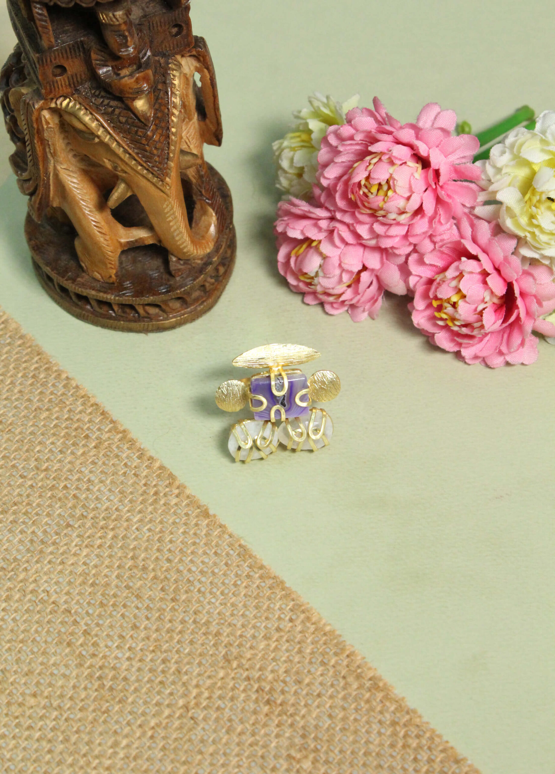 Amethyst and Moonstone Statement Ring – Handcrafted Gold Wire-Wrapped Cocktail Ring 2 Amethyst and Moonstone Statement Ring – Handcrafted Gold Wire-Wrapped Cocktail Ring - Image 2