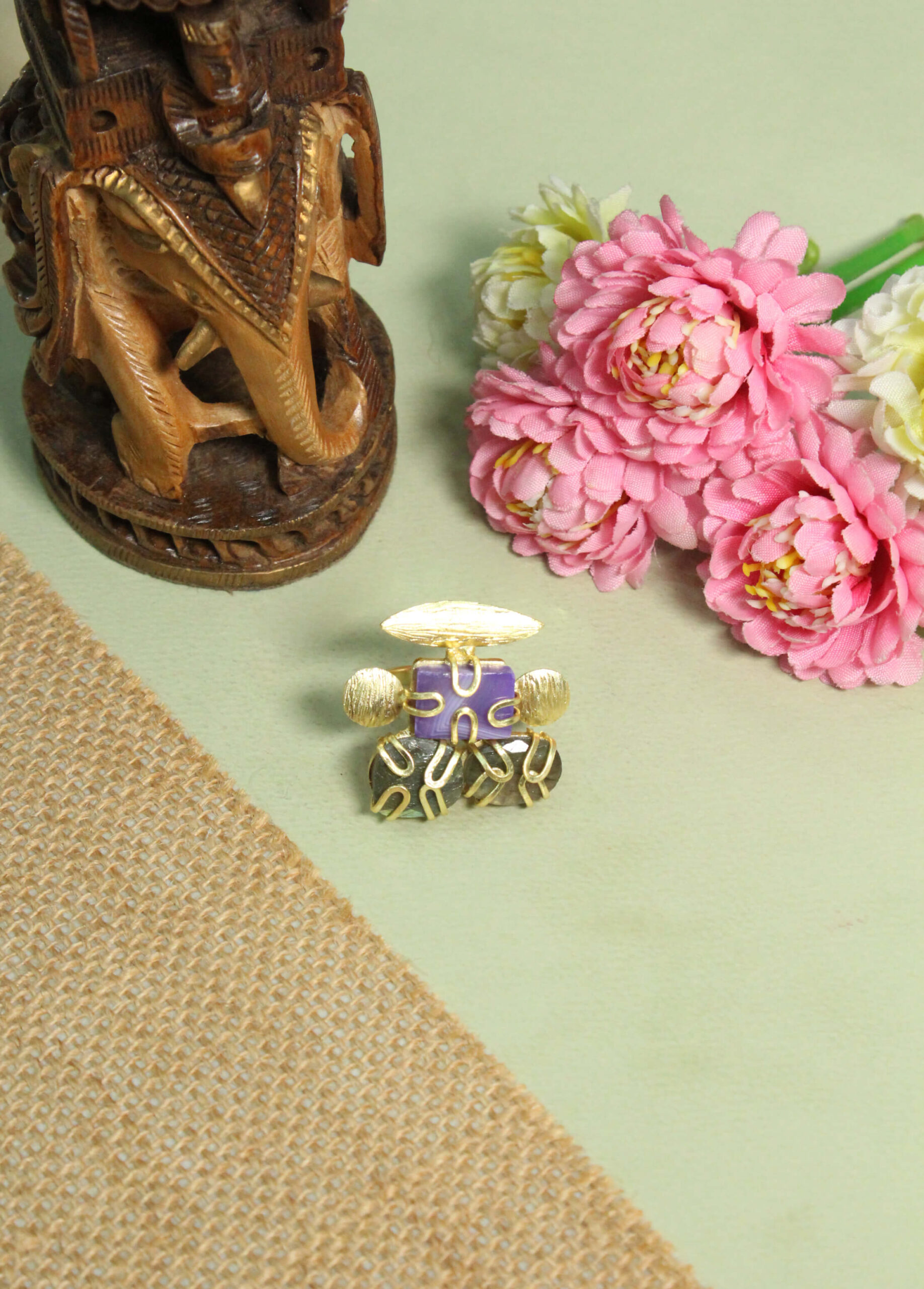 Amethyst and Labradorite Artisanal Statement Ring – Handcrafted Gold Wire-Wrapped Cocktail Ring 2 Amethyst and Labradorite Artisanal Statement Ring – Handcrafted Gold Wire-Wrapped Cocktail Ring - Image 2