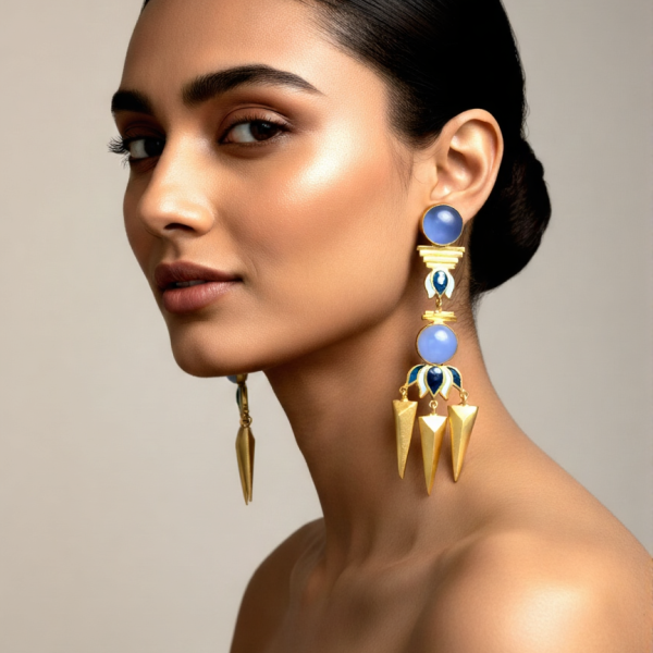 sleek minimal lotus inspired earrings with a modern design.