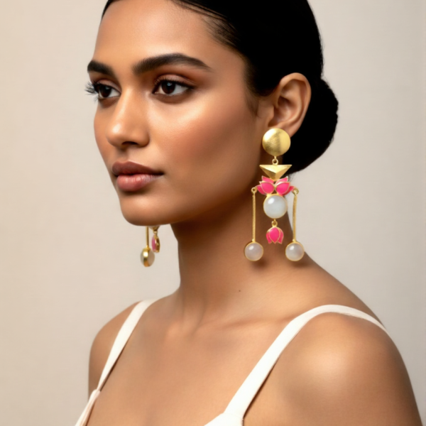 sleek minimal lotus inspired earrings with a modern design.