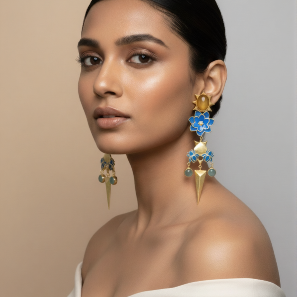 sleek minimal lotus inspired earrings with a modern design.