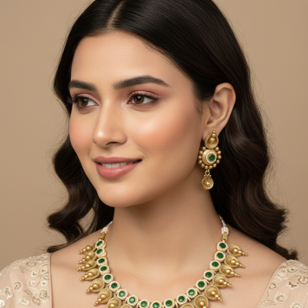 Timeless Treasure: Polki-Studded Gold Finish Necklace Set