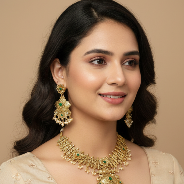 Timeless Treasure: Polki-Studded Gold Finish Necklace Set