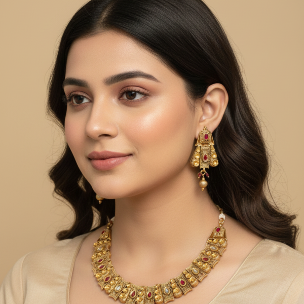 Timeless Treasure: Polki-Studded Gold Finish Necklace Set