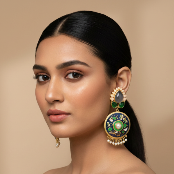 Handcrafted pastel enamel earrings with natural stones by Belsis