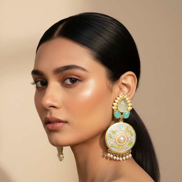 Handcrafted pastel enamel earrings with natural stones by Belsis