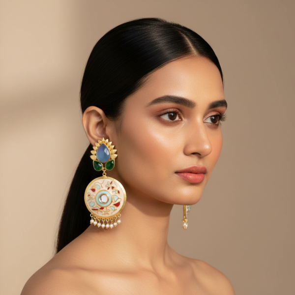 Handcrafted pastel enamel earrings with natural stones by Belsis