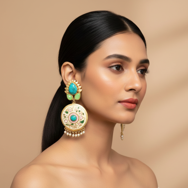 Handcrafted pastel enamel earrings with natural stones by Belsis