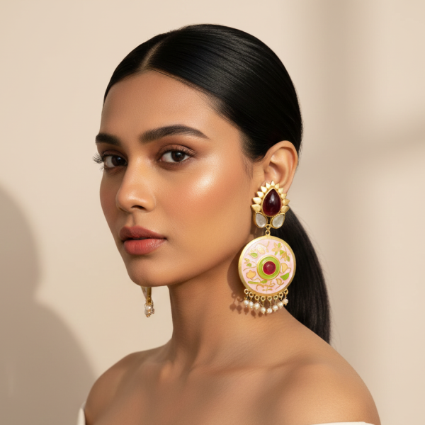 Handcrafted pastel enamel earrings with natural stones by Belsis