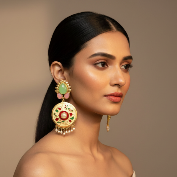 Handcrafted pastel enamel earrings with natural stones by Belsis