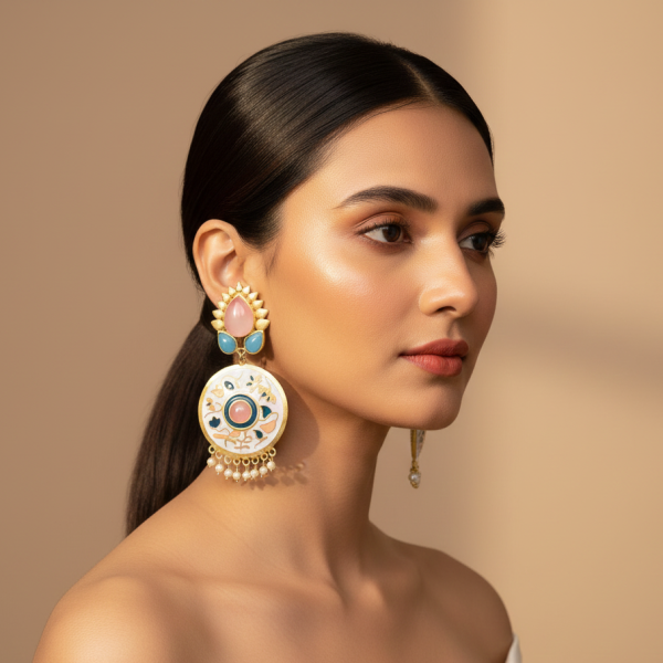 Handcrafted pastel enamel earrings with natural stones by Belsis