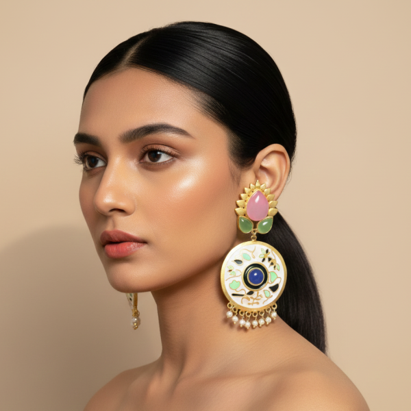 Handcrafted pastel enamel earrings with natural stones by Belsis