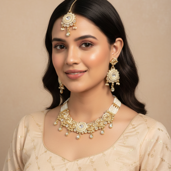 Belsis Antique Gold Polki Necklace Set