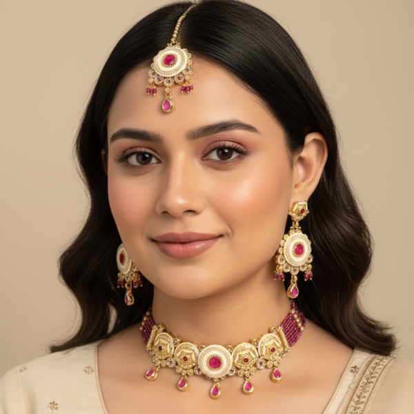 Belsis Antique Gold Polki Necklace Set