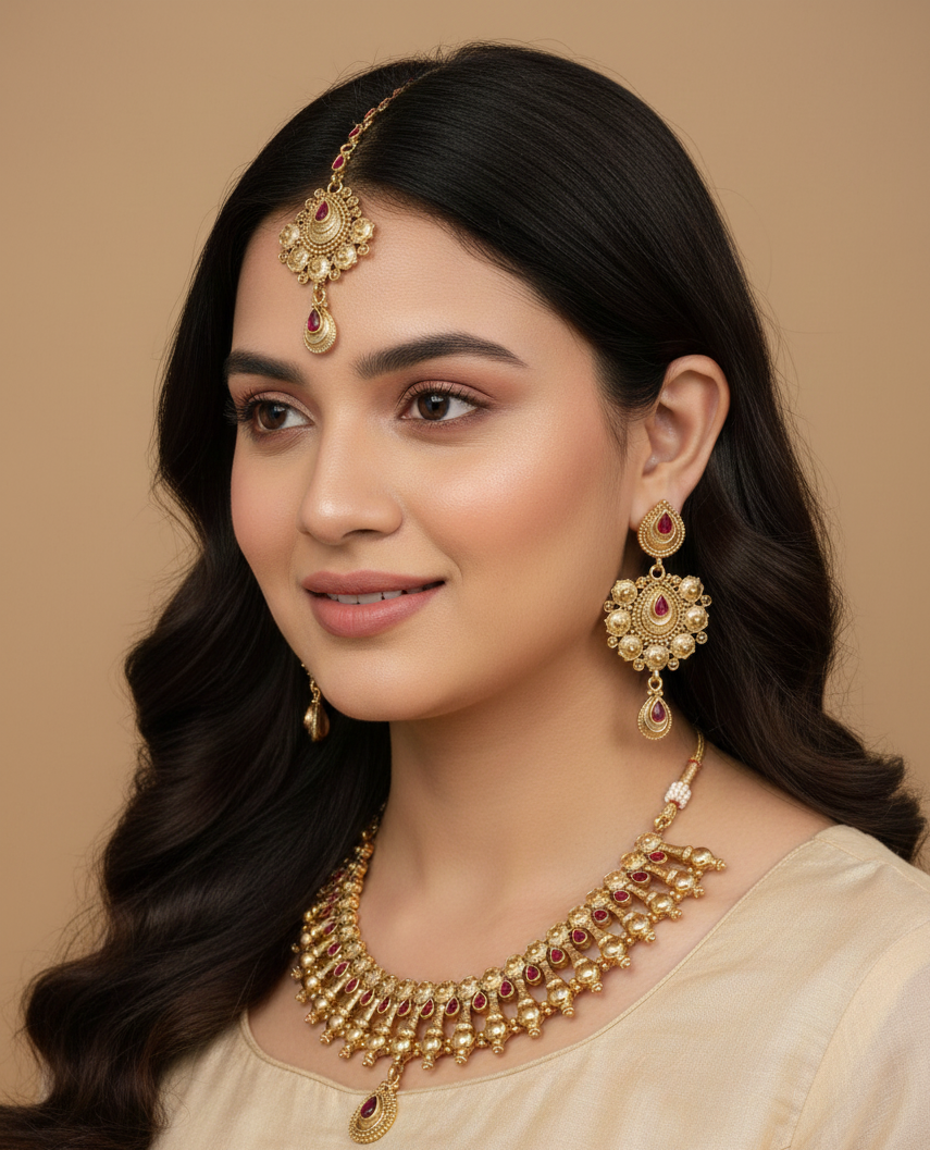 Timeless Treasure: Polki-Studded Gold Finish Necklace Set 1 Timeless Treasure: Polki-Studded Gold Finish Necklace Set