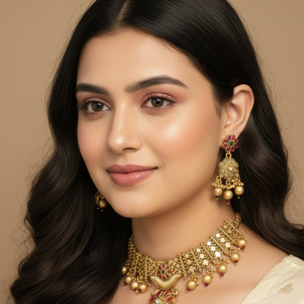 Timeless Treasure: Polki-Studded Gold Finish Necklace Set