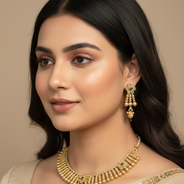Timeless Treasure: Polki-Studded Gold Finish Necklace Set
