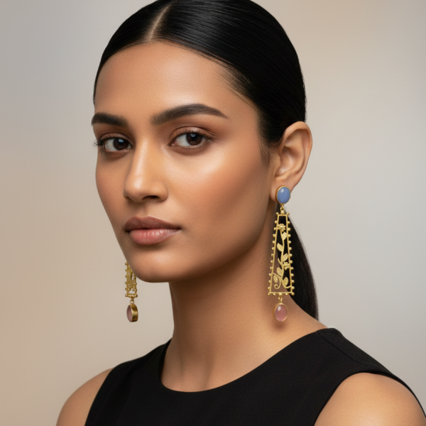 Whispers of Nature – The Tree of Life Gold Toned Stone Earrings