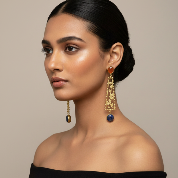 Whispers of Nature – The Tree of Life Gold Toned Stone Earrings