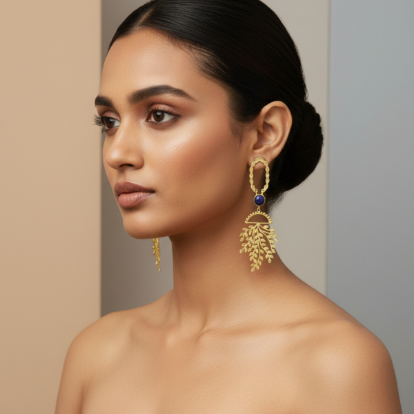 Whispers of Nature – The Tree of Life Gold Toned Stone Earrings