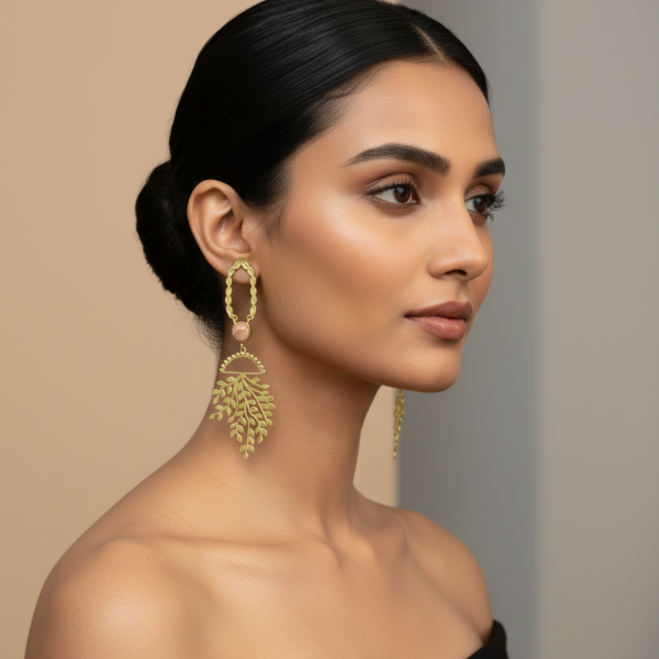 Whispers of Nature – The Tree of Life Gold Toned Stone Earrings