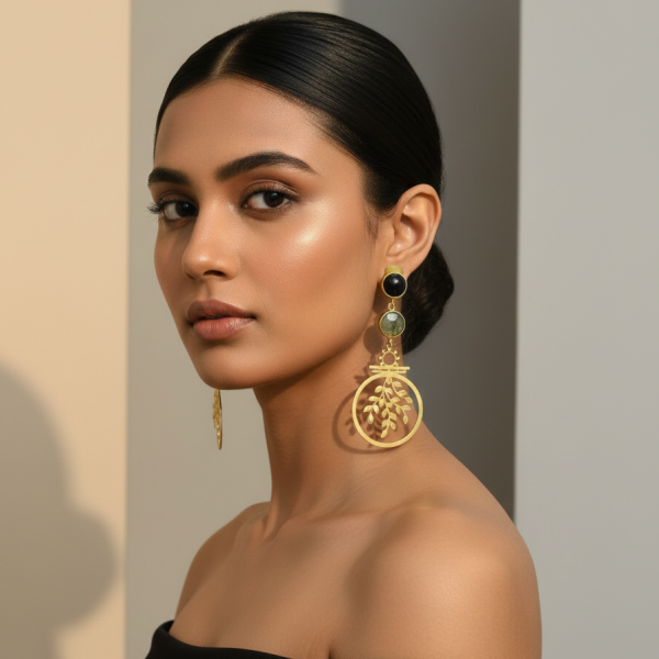 Whispers of Nature – The Tree of Life Gold Toned Stone Earrings