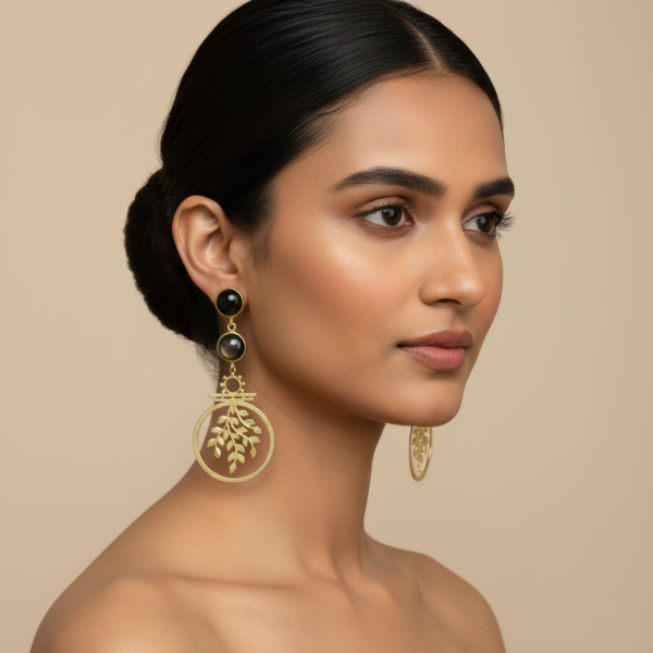 Whispers of Nature – The Tree of Life Gold Toned Stone Earrings