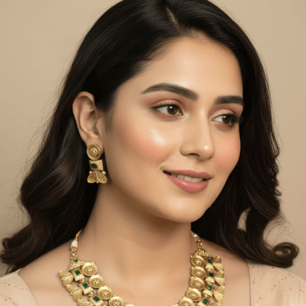 Timeless Treasure: Polki-Studded Gold Finish Necklace Set