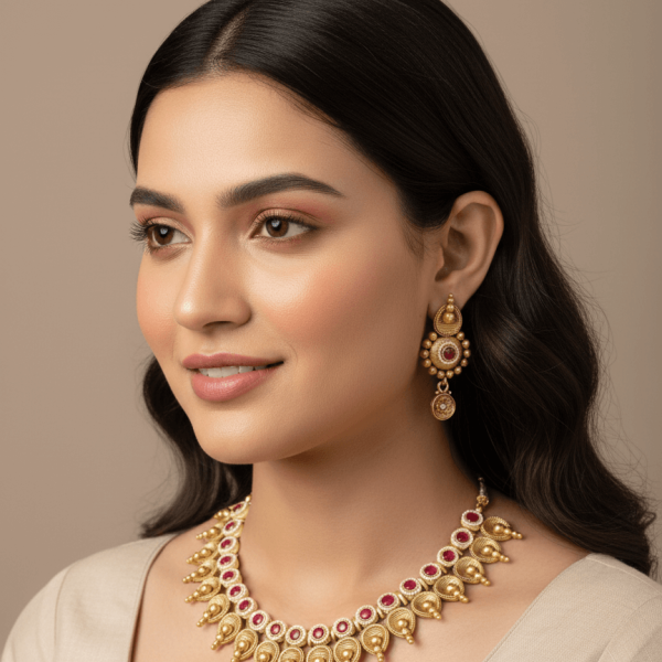 Timeless Treasure: Polki-Studded Gold Finish Necklace Set