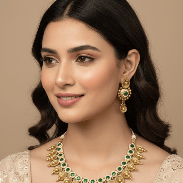 Timeless Treasure: Polki-Studded Gold Finish Necklace Set