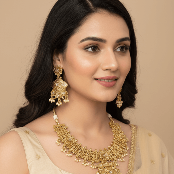 Timeless Treasure: Polki-Studded Gold Finish Necklace Set