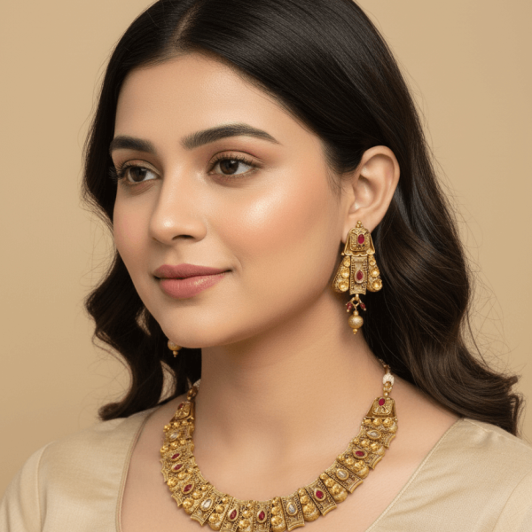 Timeless Treasure: Polki-Studded Gold Finish Necklace Set