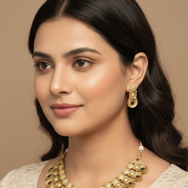 Timeless Treasure: Polki-Studded Gold Finish Necklace Set