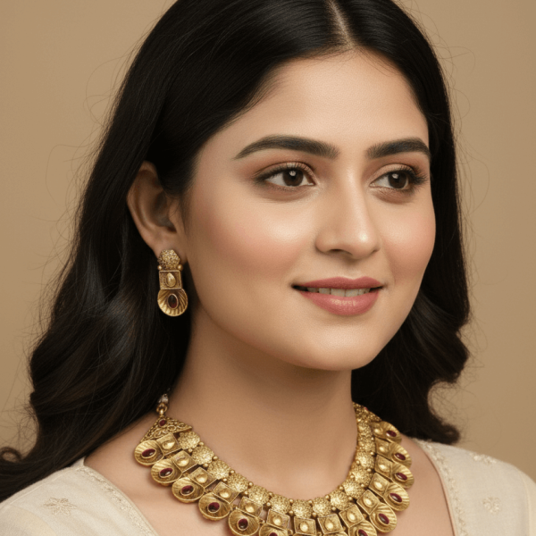 Timeless Treasure: Polki-Studded Gold Finish Necklace Set